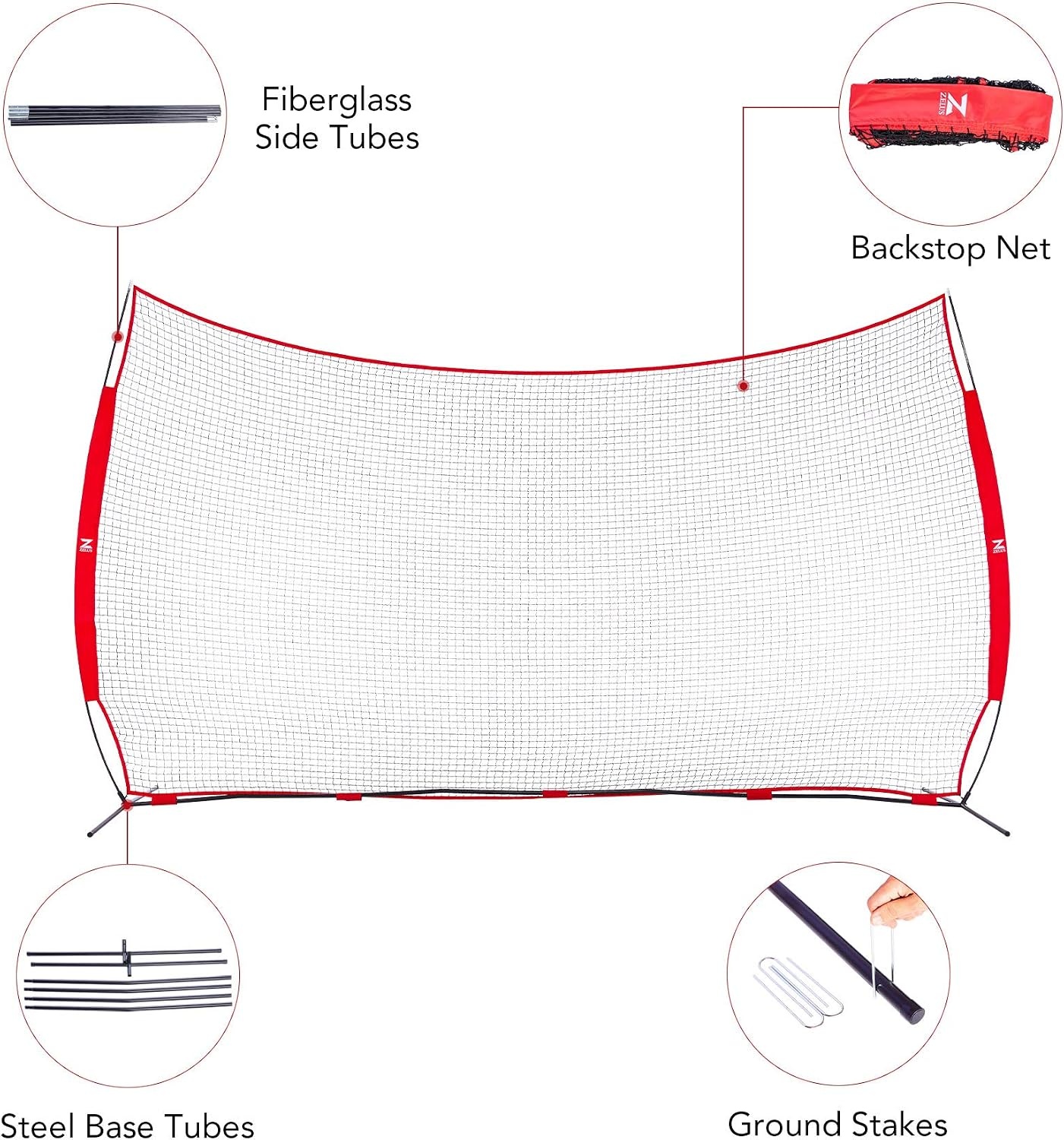 image:image12x9ft 16x10ft Barricade Backstop Net Ball Sports Barrier Practice Net for Baseball Softball Lacrosse Soccer Basketball and More16x10 ft Red