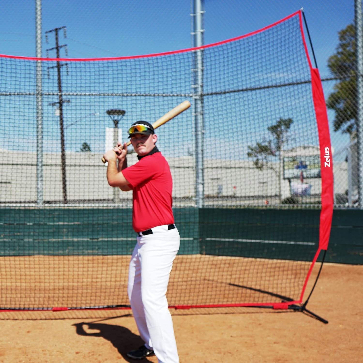 image:image12x9ft 16x10ft Barricade Backstop Net Ball Sports Barrier Practice Net for Baseball Softball Lacrosse Soccer Basketball and More16x10 ft Red