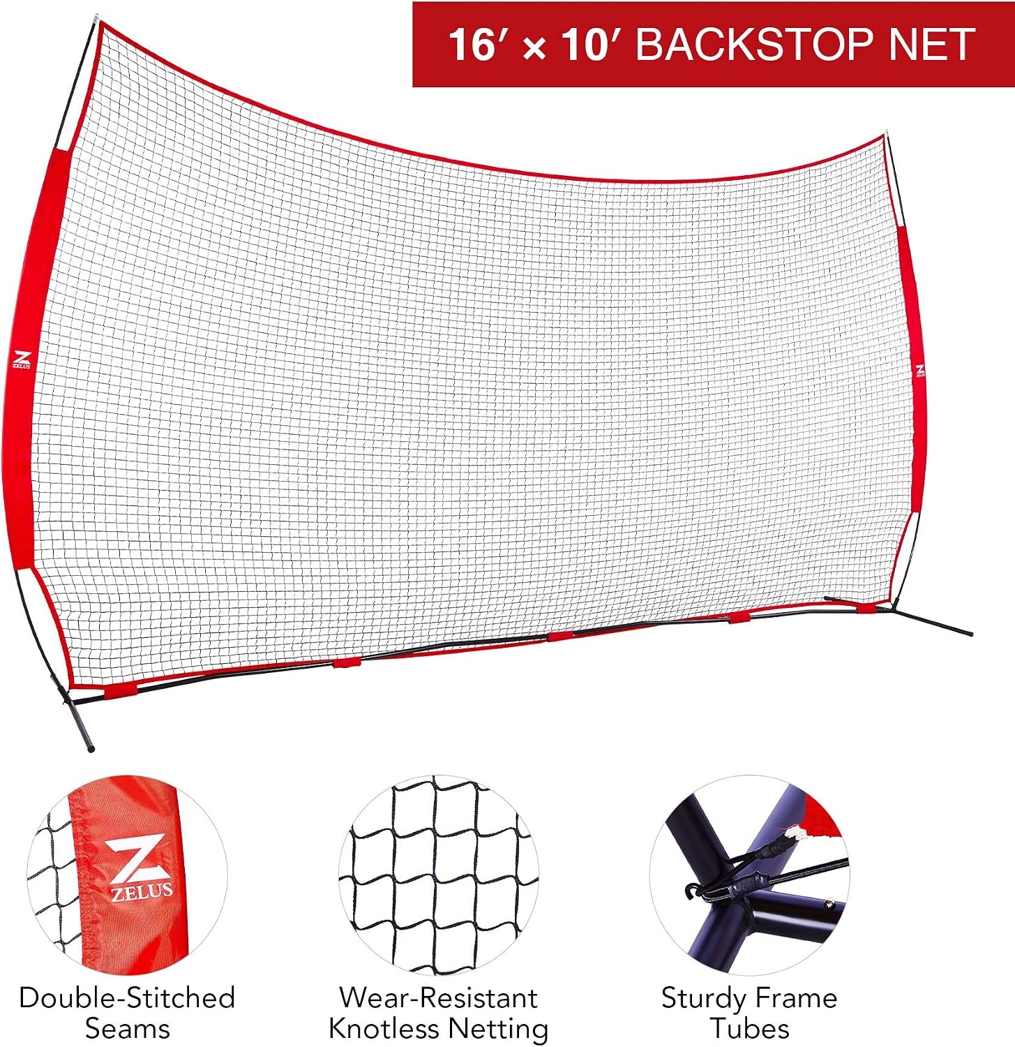 image:image12x9ft 16x10ft Barricade Backstop Net Ball Sports Barrier Practice Net for Baseball Softball Lacrosse Soccer Basketball and More16x10 ft Red