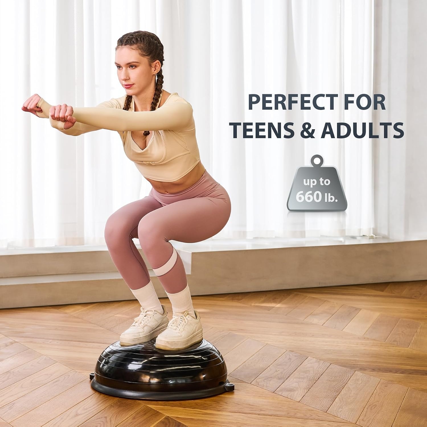image:imageZELUS 23in Balance Ball with 55cm Yoga Ball Resist Bands amp Foot Pump 660lbs half ball balance trainer nonslip exercise ball for core strength stability amp balance fullbody home gymBlack
