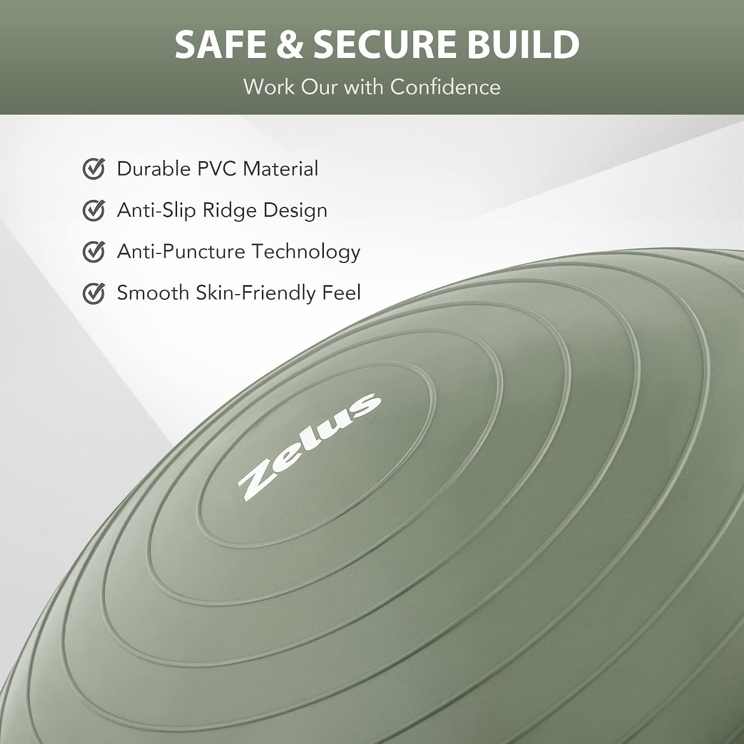 image:imageZELUS 23in Balance Ball with 55cm Yoga Ball Resist Bands amp Foot Pump 660lbs half ball balance trainer nonslip exercise ball for core strength stability amp balance fullbody home gymMatcha green
