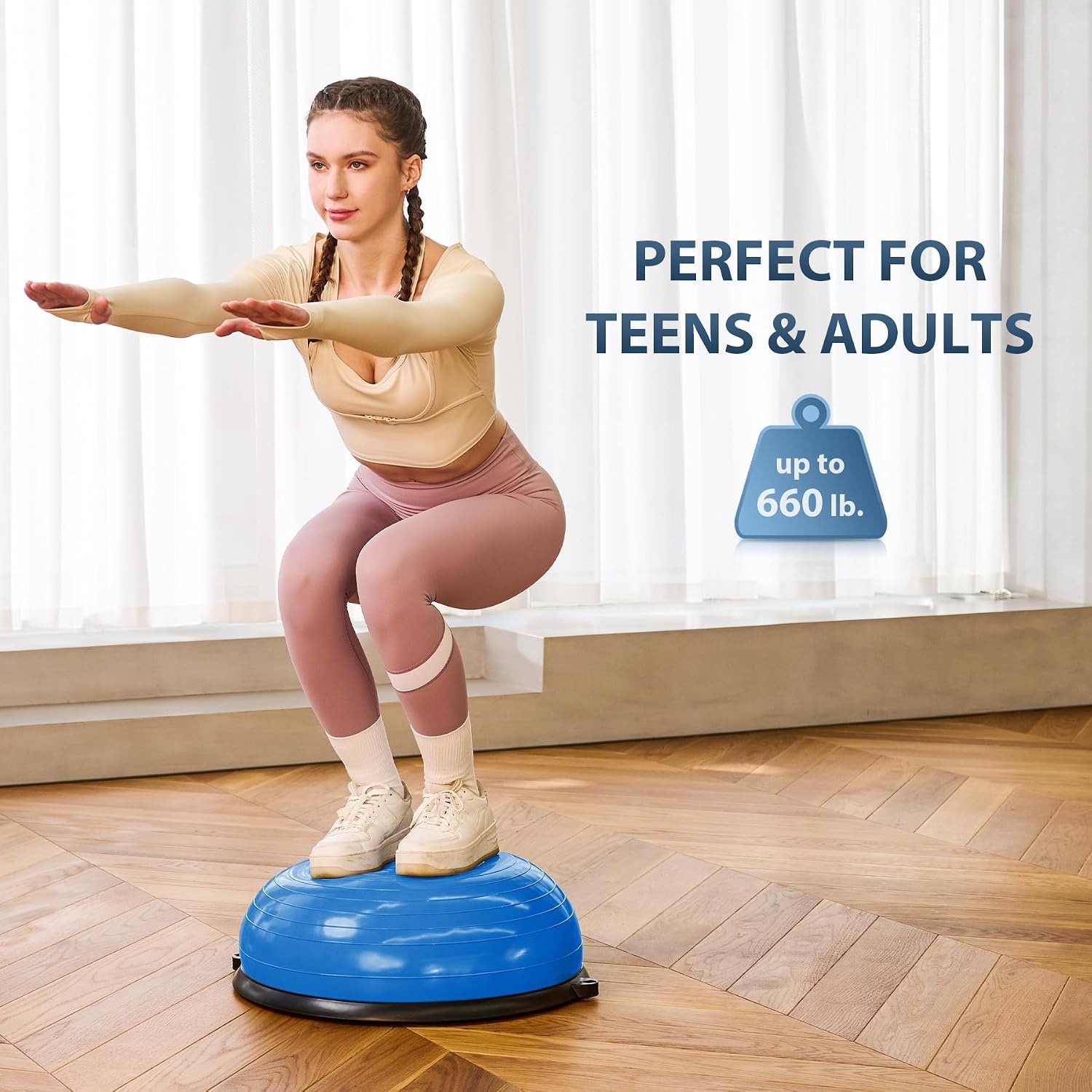 image:imageZELUS 23in Balance Ball with 55cm Yoga Ball Resist Bands amp Foot Pump 660lbs half ball balance trainer nonslip exercise ball for core strength stability amp balance fullbody home gymBlue