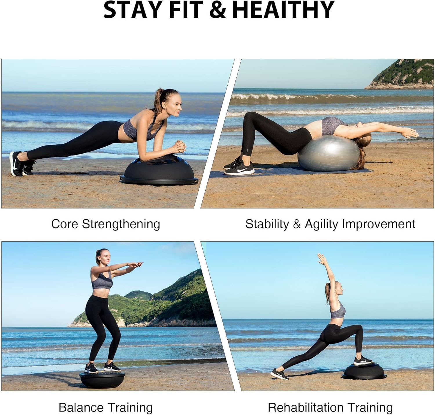 image:imageZELUS 25in Balance Ball 660lb Inflatable Half Exercise Ball Wobble Board Balance Trainer w Nonslip Base Half Yoga Ball Strength Training Equipment w 2 Bands Pump Extra Ball IncludedBlack