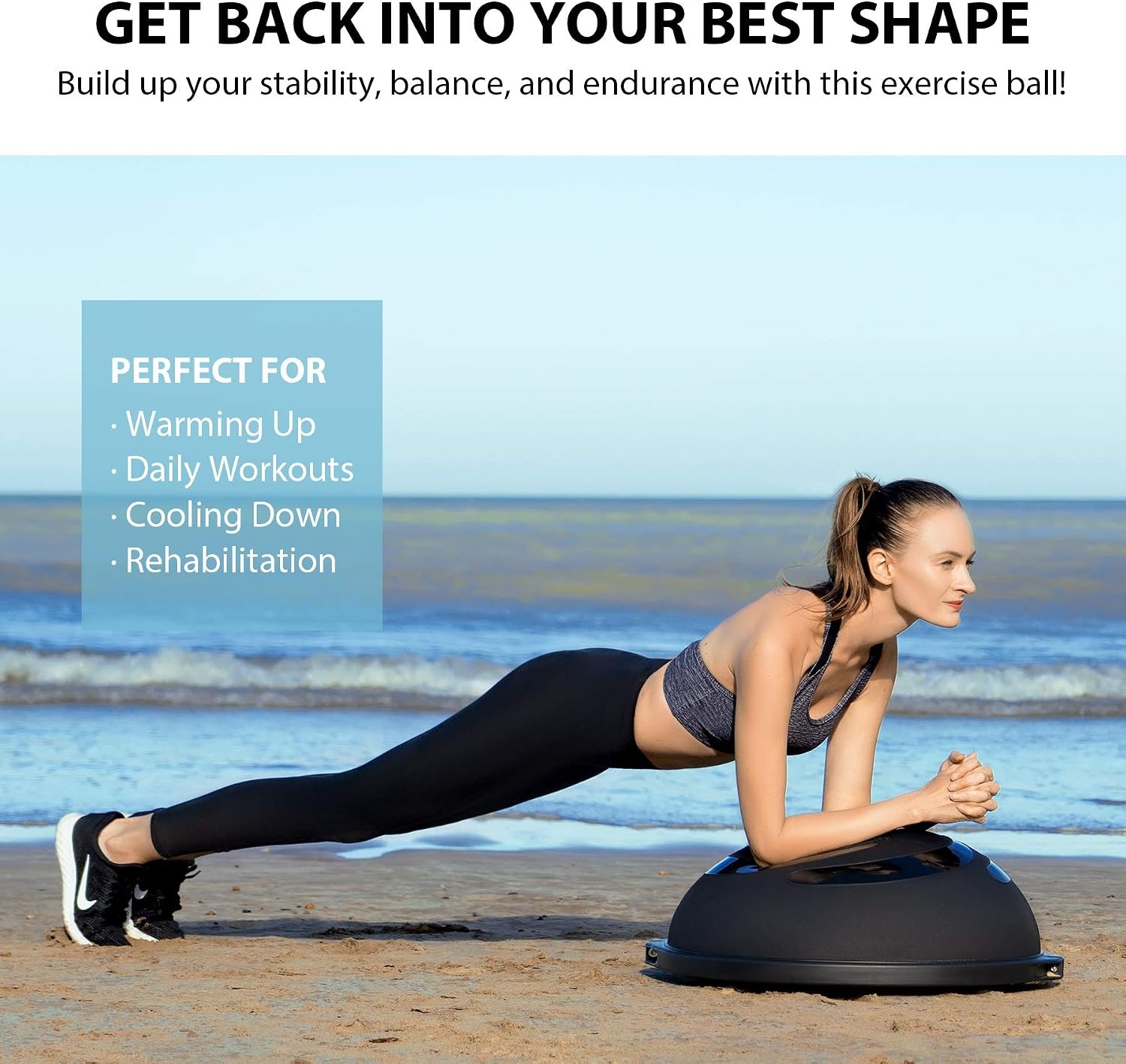 image:imageZELUS 25in Balance Ball 660lb Inflatable Half Exercise Ball Wobble Board Balance Trainer w Nonslip Base Half Yoga Ball Strength Training Equipment w 2 Bands Pump Extra Ball IncludedBlack
