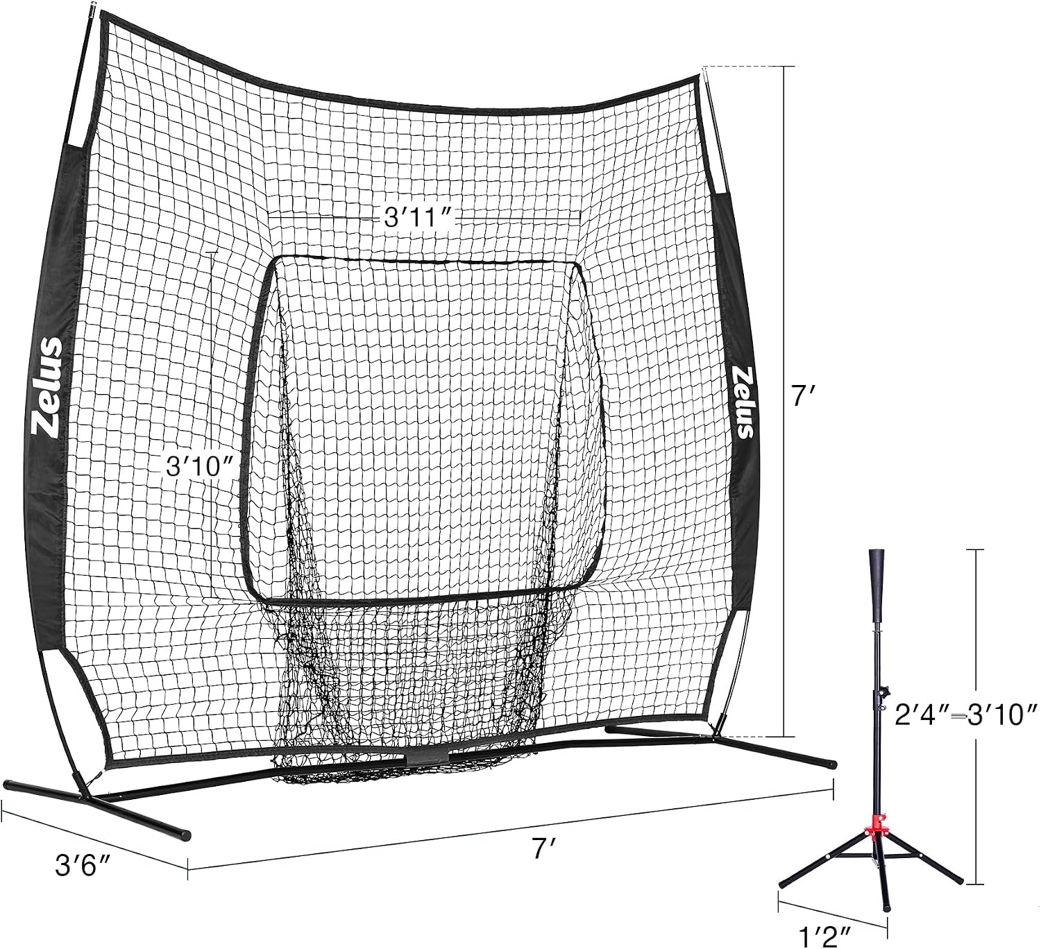 image:imageZELUS 7x7ft Baseball Net Baseball Softball Practice Net with Tee Baseballs and Carry Bag for Batting Hitting and PitchingNet and teeBlack