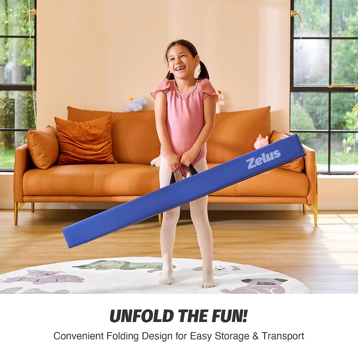 image:imageZELUS 8 Folding Gymnastics Balance Beam Floor Balance Beam wCarry Handles AntiSlip Base for Kids Beginners amp Professional GymnastsBlue