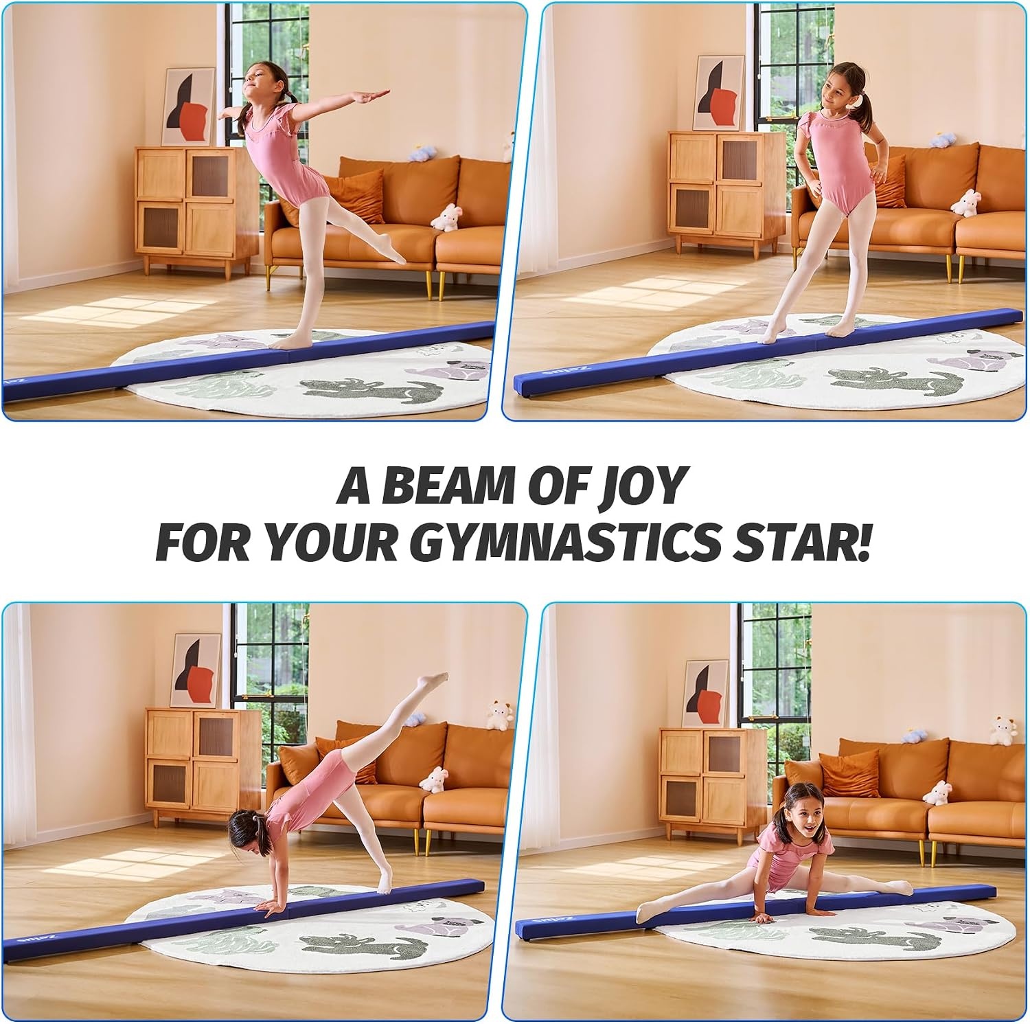 image:imageZELUS 8 Folding Gymnastics Balance Beam Floor Balance Beam wCarry Handles AntiSlip Base for Kids Beginners amp Professional GymnastsBlue