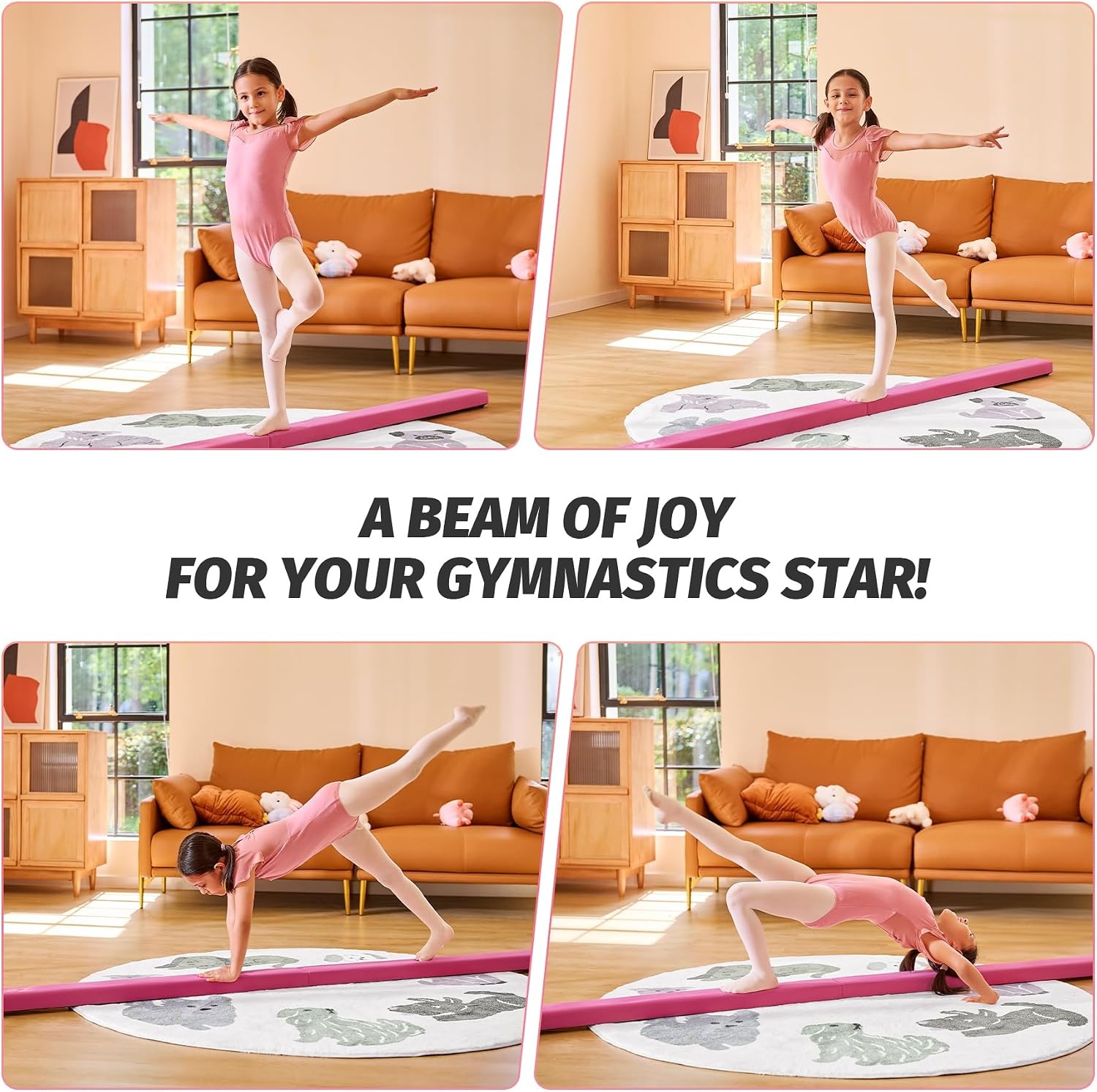 image:imageZELUS 8 Folding Gymnastics Balance Beam Floor Balance Beam wCarry Handles AntiSlip Base for Kids Beginners amp Professional GymnastsPink