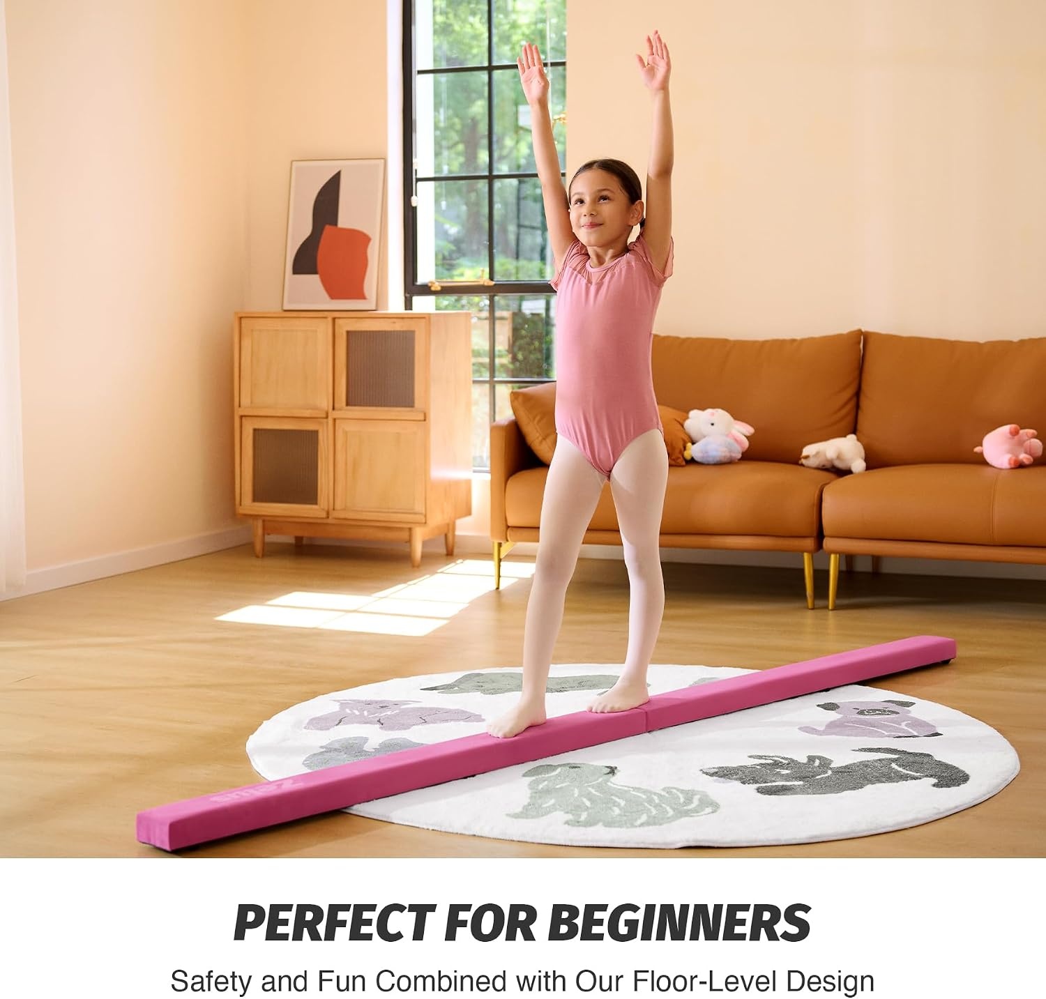 image:imageZELUS 8 Folding Gymnastics Balance Beam Floor Balance Beam wCarry Handles AntiSlip Base for Kids Beginners amp Professional GymnastsPink