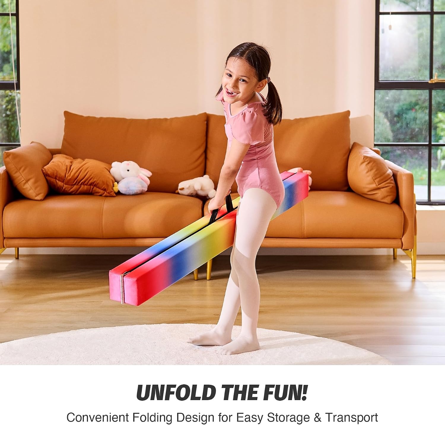 image:imageZELUS 8 Folding Gymnastics Balance Beam Floor Balance Beam wCarry Handles AntiSlip Base for Kids Beginners amp Professional GymnastsRainbow