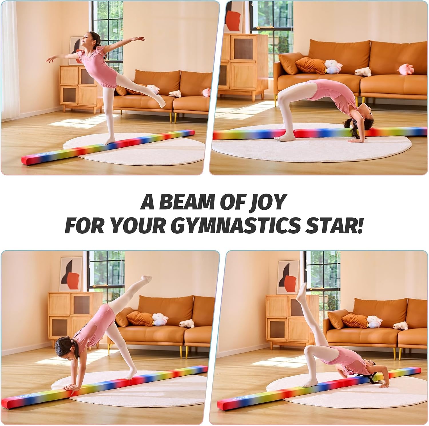 image:imageZELUS 8 Folding Gymnastics Balance Beam Floor Balance Beam wCarry Handles AntiSlip Base for Kids Beginners amp Professional GymnastsRainbow