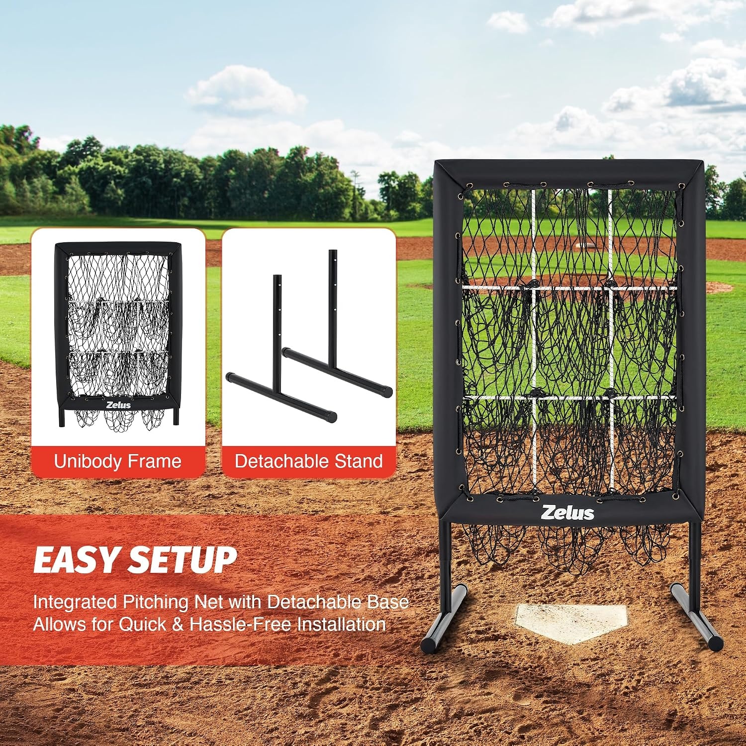 image:imageZELUS 9Hole Pitching Net Plus Baseball Net with Authentic Strike Zone for Outdoor amp Indoor Use Height Adjustable Baseball Training Net for Batting Pitching Hitting Clearance Softball Aid Equipment