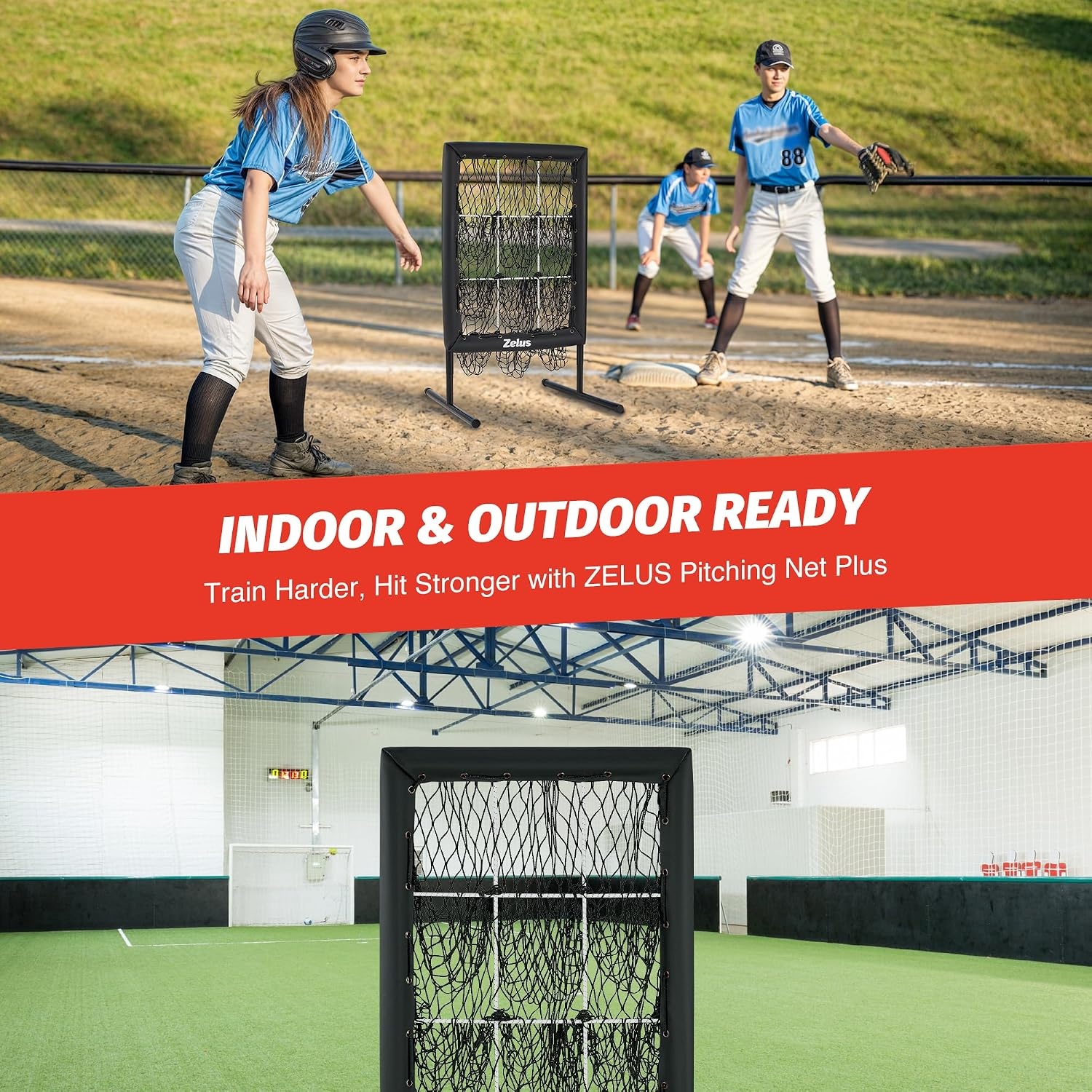 image:imageZELUS 9Hole Pitching Net Plus Baseball Net with Authentic Strike Zone for Outdoor amp Indoor Use Height Adjustable Baseball Training Net for Batting Pitching Hitting Clearance Softball Aid Equipment