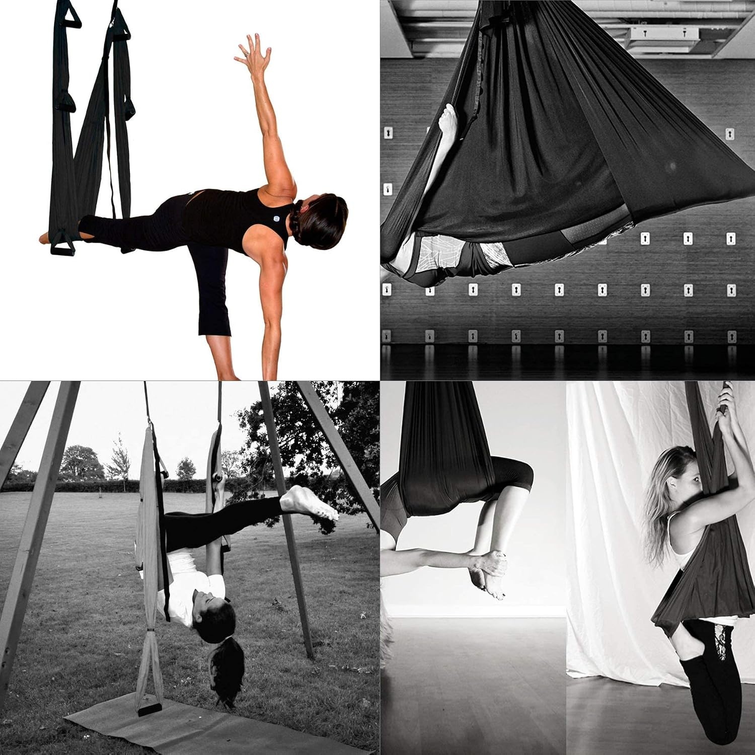 image:imageZELUS Aerial Yoga Swing Sling Strong Yoga Hammock Kit Set Trapeze Inversion Equipment Include 2 Extensions Straps and Ceiling Mounting KitBlack