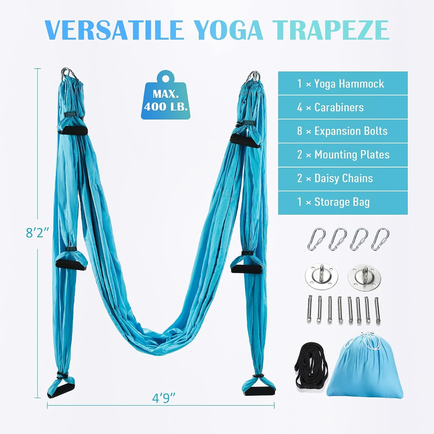 image:imageZELUS Aerial Yoga Swing Sling Strong Yoga Hammock Kit Set Trapeze Inversion Equipment Include 2 Extensions Straps and Ceiling Mounting KitBlue