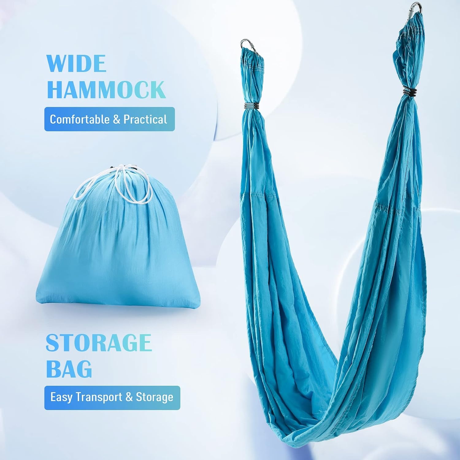 image:imageZELUS Aerial Yoga Swing Sling Strong Yoga Hammock Kit Set Trapeze Inversion Equipment Include 2 Extensions Straps and Ceiling Mounting KitBlue