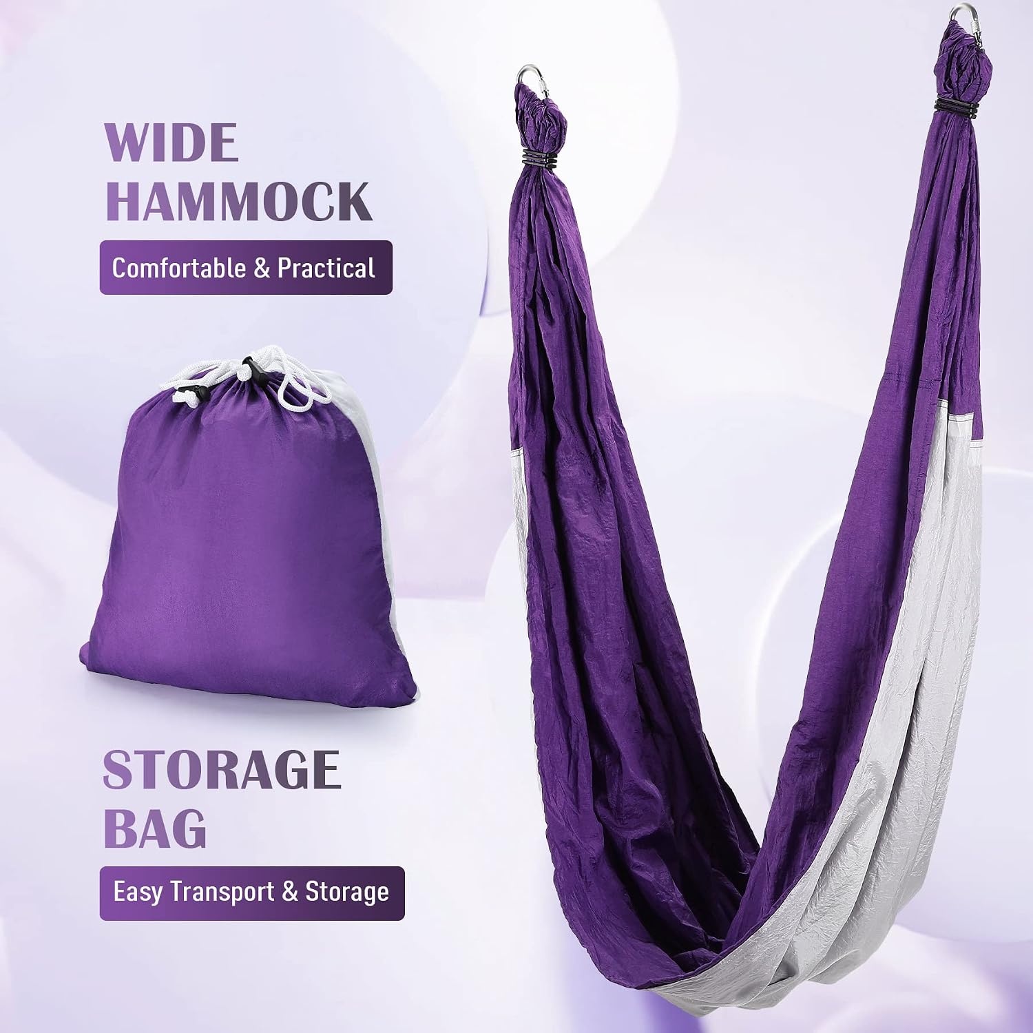 image:imageZELUS Aerial Yoga Swing Sling Strong Yoga Hammock Kit Set Trapeze Inversion Equipment Include 2 Extensions Straps and Ceiling Mounting KitPurple