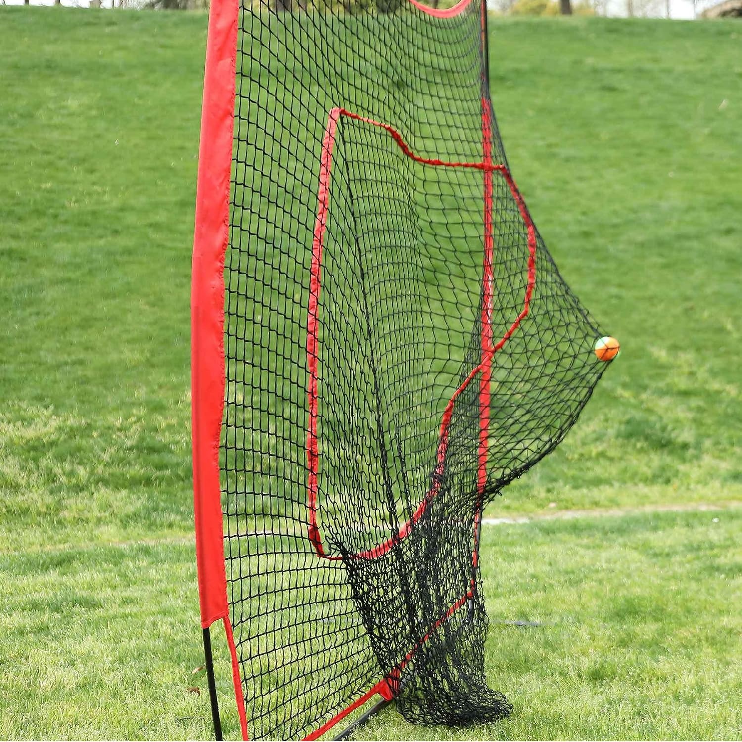 image:imageZELUS Baseball Net 7 ft x7 ft Softball Hitting amp Pitching with Carry Bag Ground Stakes Portable Backstop amp Bow Frame Training Equipment for All AgesRED