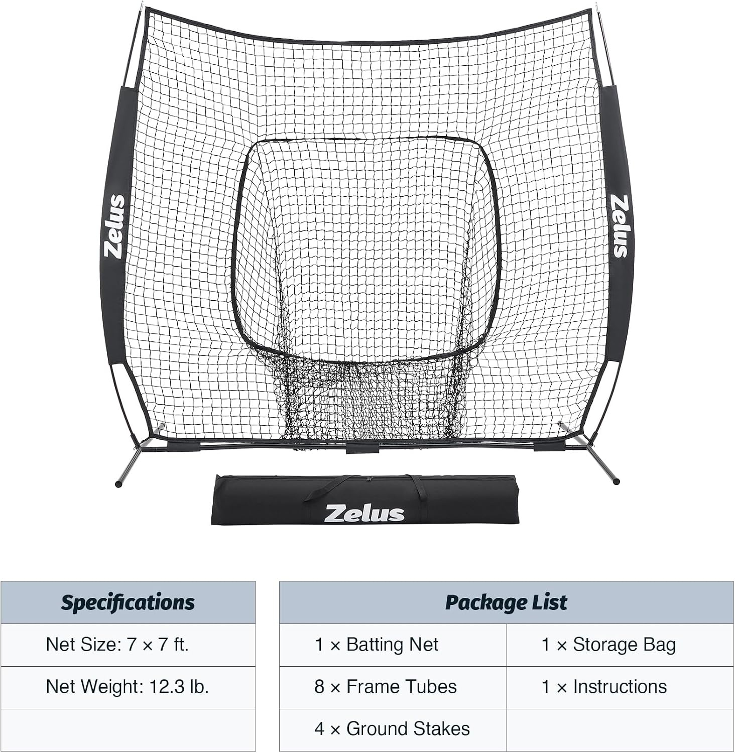image:imageZELUS Baseball Net 7 ft x7 ft Softball Hitting amp Pitching with Carry Bag Ground Stakes Portable Backstop amp Bow Frame Training Equipment for All AgesBlack1