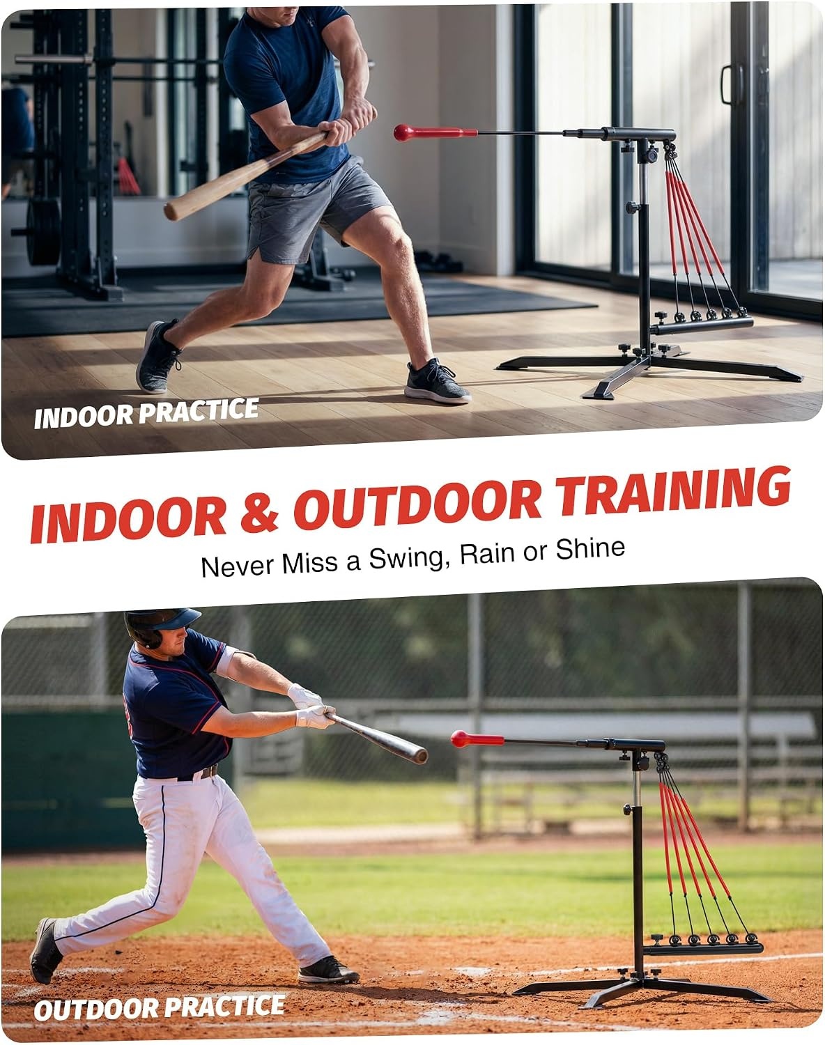 image:imageZELUS Baseball Swing Trainer 5 Resistance Levels Height Adjustable Adjusts 315453in 5 resistance bands Xshaped base with 4 stakes autoreset ball portable carry bag for all ages