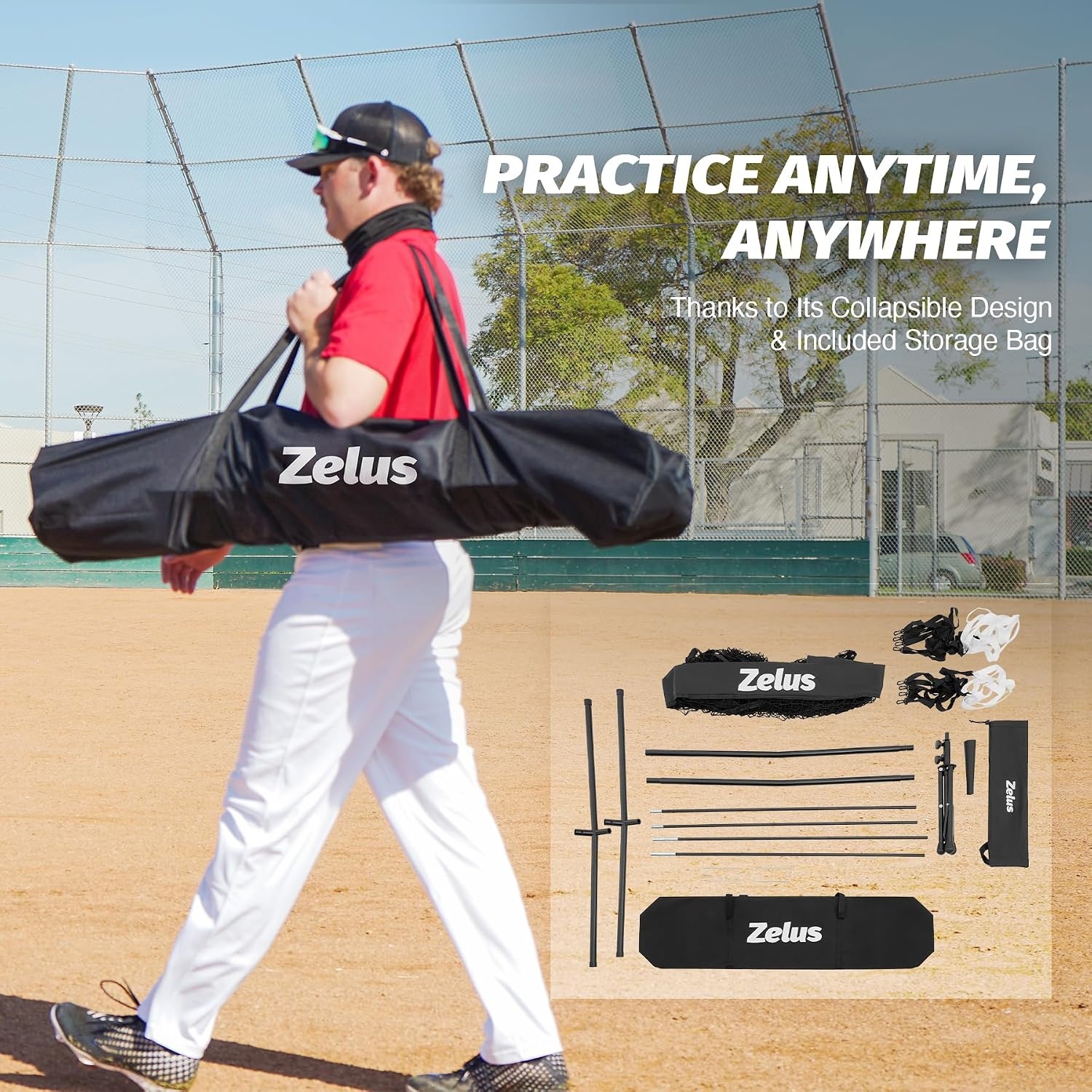 image:imageZELUS Baseball amp Softball Practice Hitting and Pitching Net with Batting Tee Portable Backstop Net with Carry Bag Training Equipment for All Ages