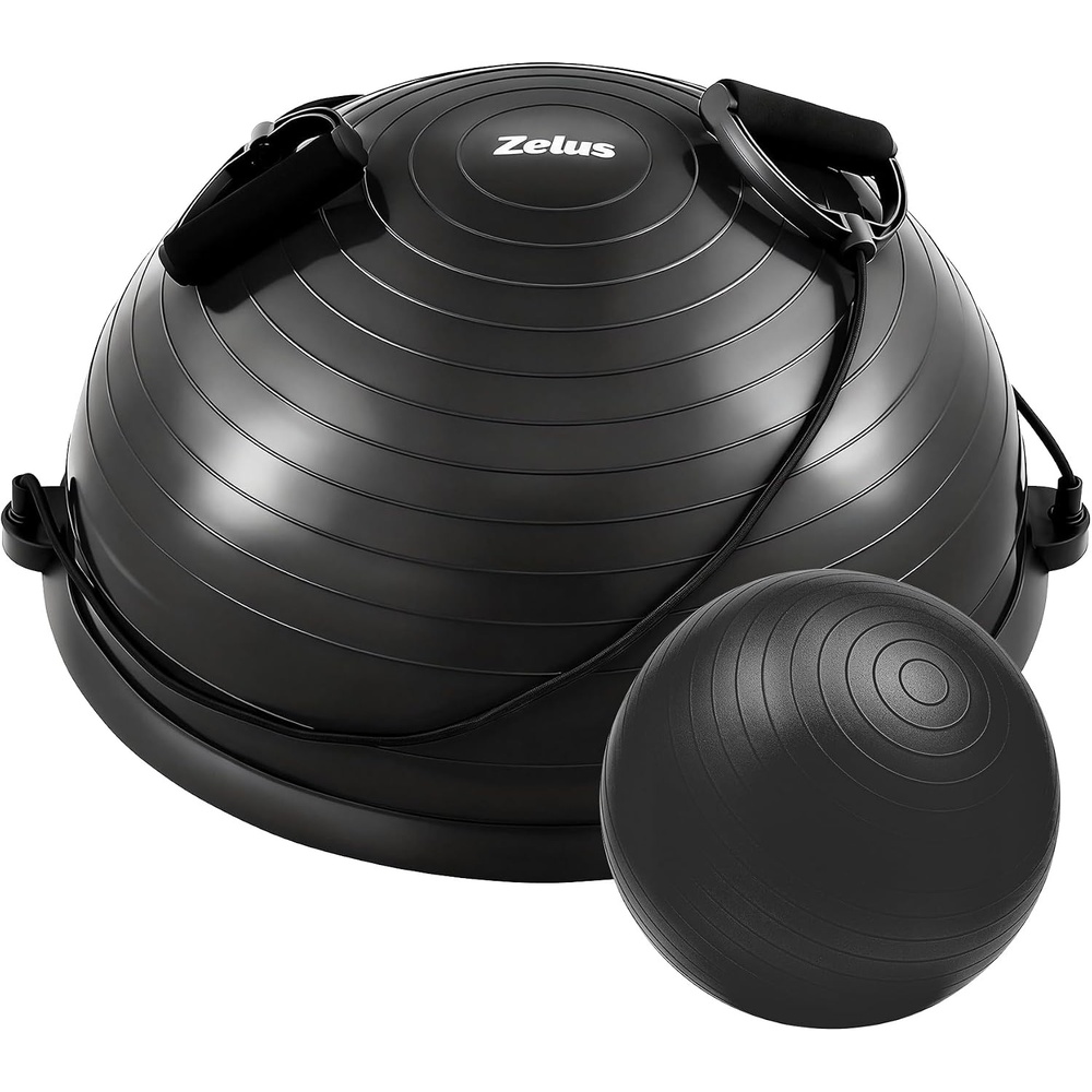 image:imageZELUS 23in Balance Ball with 55cm Yoga Ball Resist Bands amp Foot Pump 660lbs half ball balance trainer nonslip exercise ball for core strength stability amp balance fullbody home gymBlack