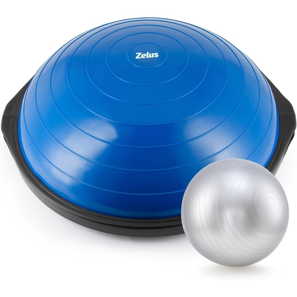 image:imageZELUS 25in Balance Ball 660lb Inflatable Half Exercise Ball Wobble Board Balance Trainer w Nonslip Base Half Yoga Ball Strength Training Equipment w 2 Bands Pump Extra Ball IncludedBlue