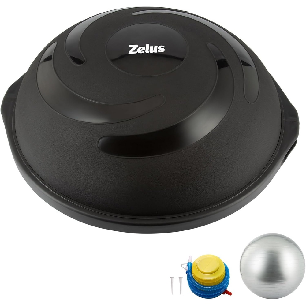 image:imageZELUS 25in Balance Ball 660lb Inflatable Half Exercise Ball Wobble Board Balance Trainer w Nonslip Base Half Yoga Ball Strength Training Equipment w 2 Bands Pump Extra Ball IncludedBlack