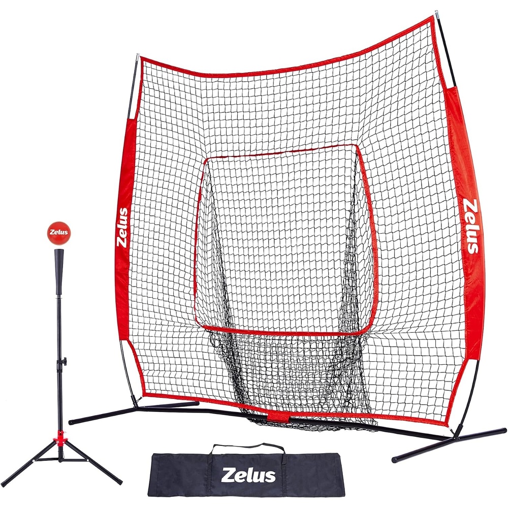 image:imageZELUS 7x7ft Baseball Net Baseball Softball Practice Net with Tee Baseballs and Carry Bag for Batting Hitting and PitchingNet and teeRed