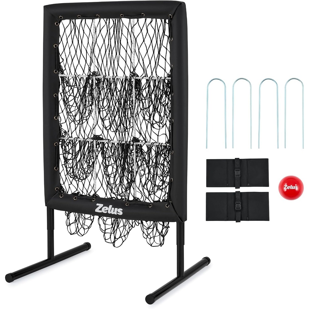 image:imageZELUS 9Hole Pitching Net Plus Baseball Net with Authentic Strike Zone for Outdoor amp Indoor Use Height Adjustable Baseball Training Net for Batting Pitching Hitting Clearance Softball Aid Equipment