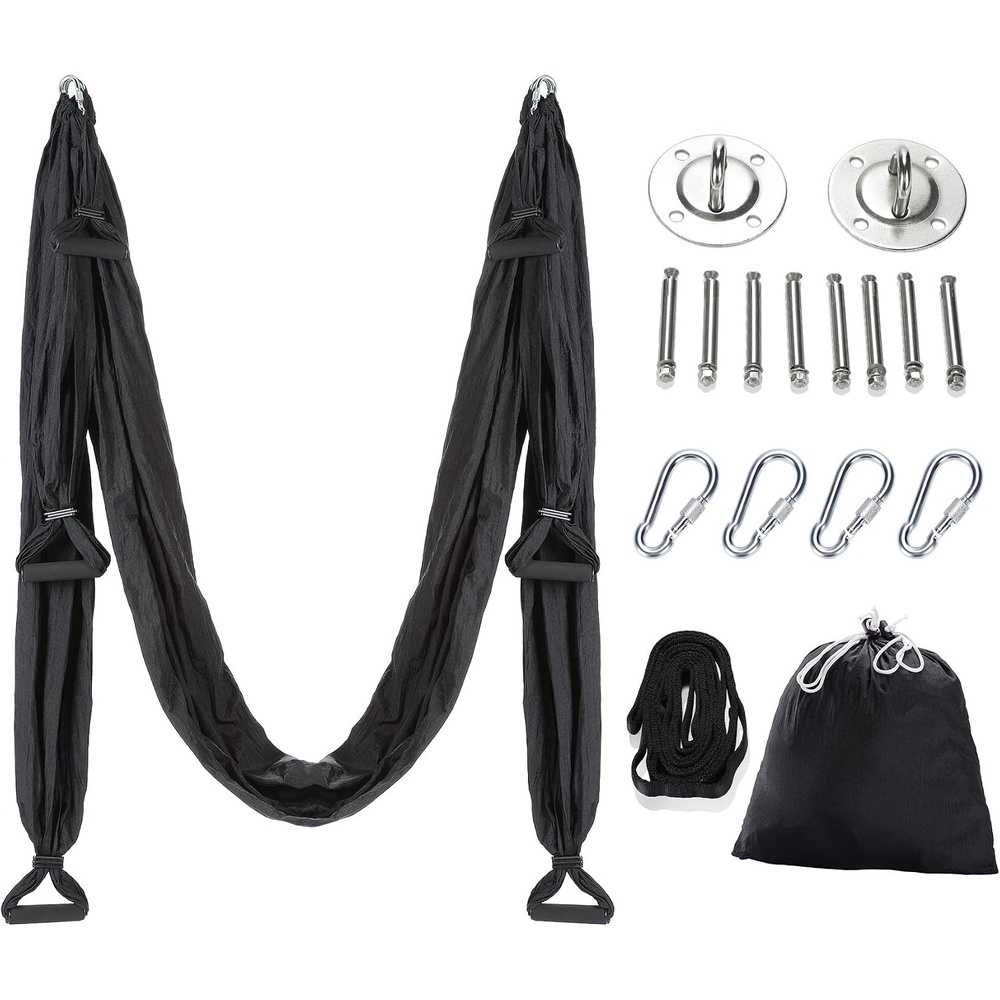 image:imageZELUS Aerial Yoga Swing Sling Strong Yoga Hammock Kit Set Trapeze Inversion Equipment Include 2 Extensions Straps and Ceiling Mounting KitBlack