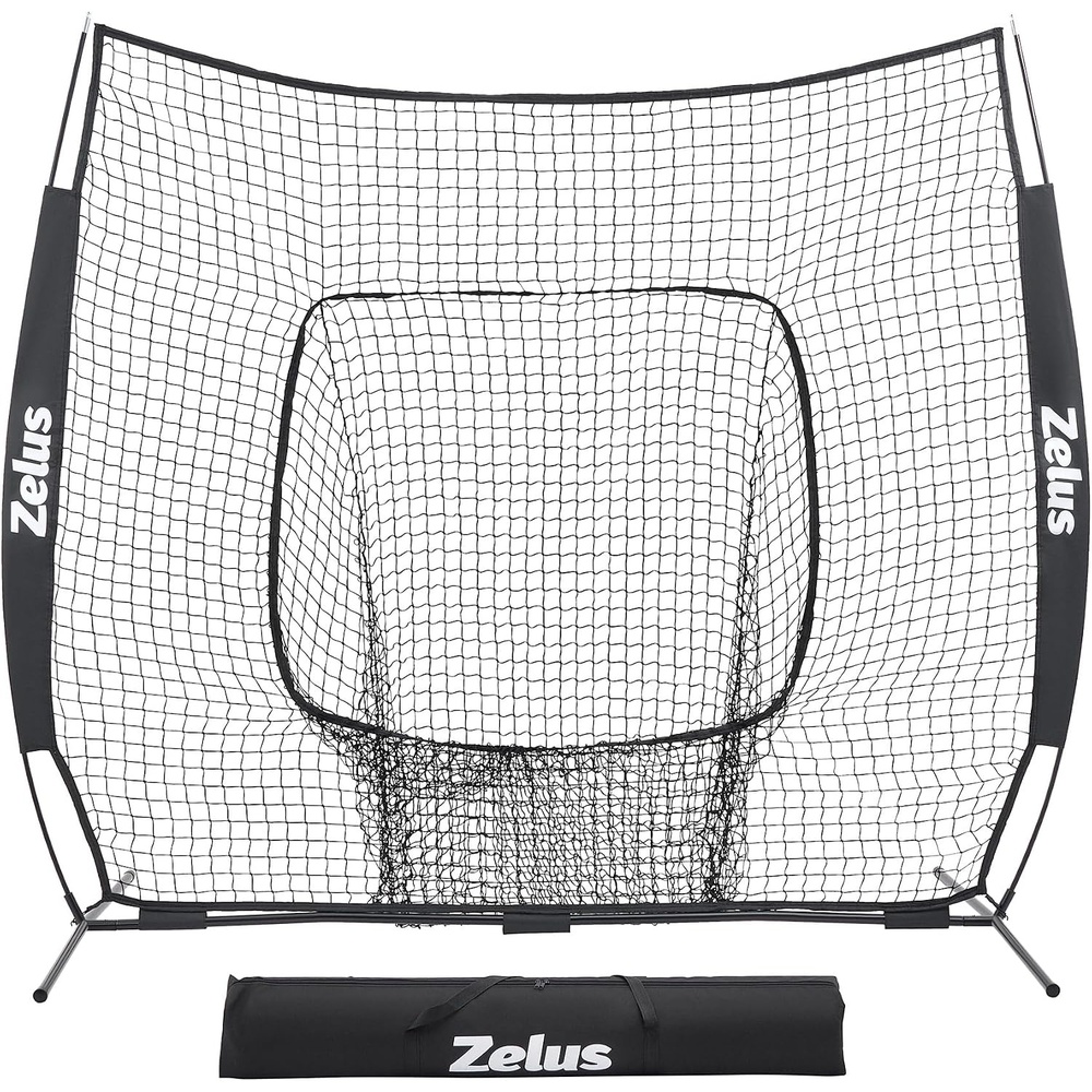 image:imageZELUS Baseball Net 7 ft x7 ft Softball Hitting amp Pitching with Carry Bag Ground Stakes Portable Backstop amp Bow Frame Training Equipment for All AgesBlack1