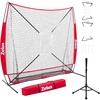 ZELUS 7×7 ft Baseball Hitting and Pitching Net with Batting Tee, 2 Strike Zone Large Ball Collection System, Portable Softball Net with Carry Bag for All Skill Levels