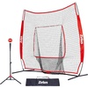 ZELUS 7x7ft Baseball Net, Baseball Softball Practice Net with Tee, Baseballs and Carry Bag for Batting Hitting and Pitching(Net and tee-Red)