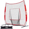 ZELUS Baseball Net 7 ft x7 ft, Softball Hitting & Pitching with Carry Bag, Ground Stakes, Portable Backstop & Bow Frame, Training Equipment for All Ages(RED)