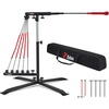 ZELUS Baseball Swing Trainer, 5 Resistance Levels, Height Adjustable | Adjusts 31.5-45.3in, 5 resistance bands, X-shaped base with 4 stakes, auto-reset ball, portable carry bag, for all ages