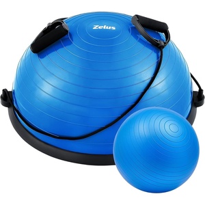 ZELUS 23in. Balance Ball with 55cm Yoga Ball, Resist Bands & Foot Pump | 660lbs half ball balance trainer non-slip exercise ball for core strength, stability & balance, full-body home gym(Blue)