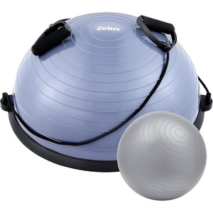 ZELUS 23in. Balance Ball with 55cm Yoga Ball, Resist Bands & Foot Pump | 660lbs half ball balance trainer non-slip exercise ball for core strength, stability & balance, full-body home gym(Dutch blue)