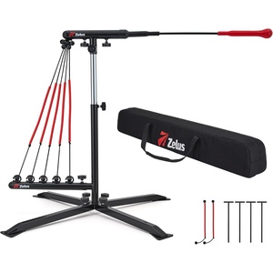 ZELUS Baseball Swing Trainer, 5 Resistance Levels, Height Adjustable | Adjusts 31.5-45.3in, 5 resistance bands, X-shaped base with 4 stakes, auto-reset ball, portable carry bag, for all ages
