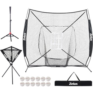 ZELUS Baseball net and tee, 5x5ft/ 7x7ft Baseball Net for Hitting and Pitching, Portable Indoor Outdoor Batting Practice Net with Carry Bag Ball Caddy & Baseballs