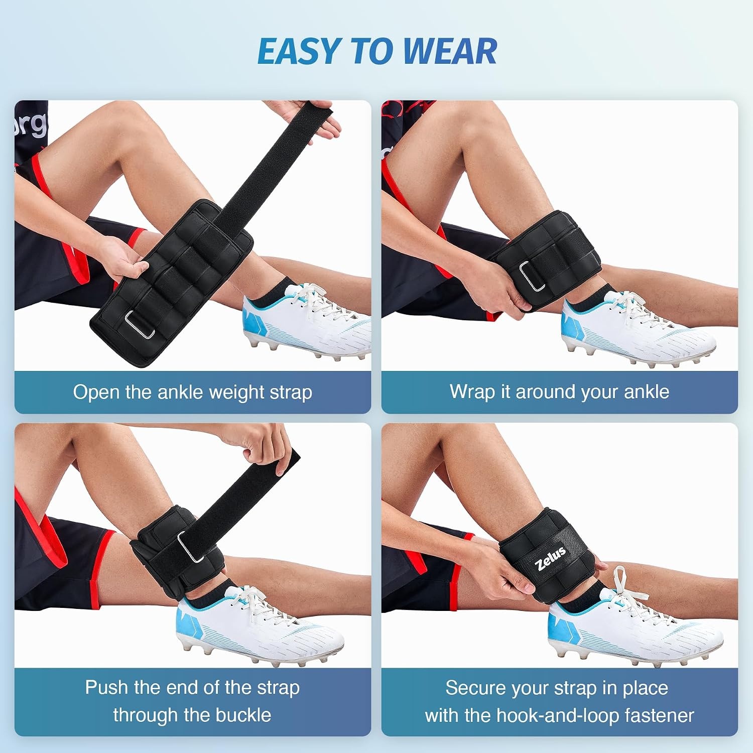 image:imageZELUS 1 Pair Adjustable Ankle Weights 2 4 6 8 10 lb Modularized Leg Weight Straps for Women Men Weighted Ankle Weight Set with Removable Sandbags 15 lb per Ankle Strap for Gym Yoga Jogging WalkingBlack
