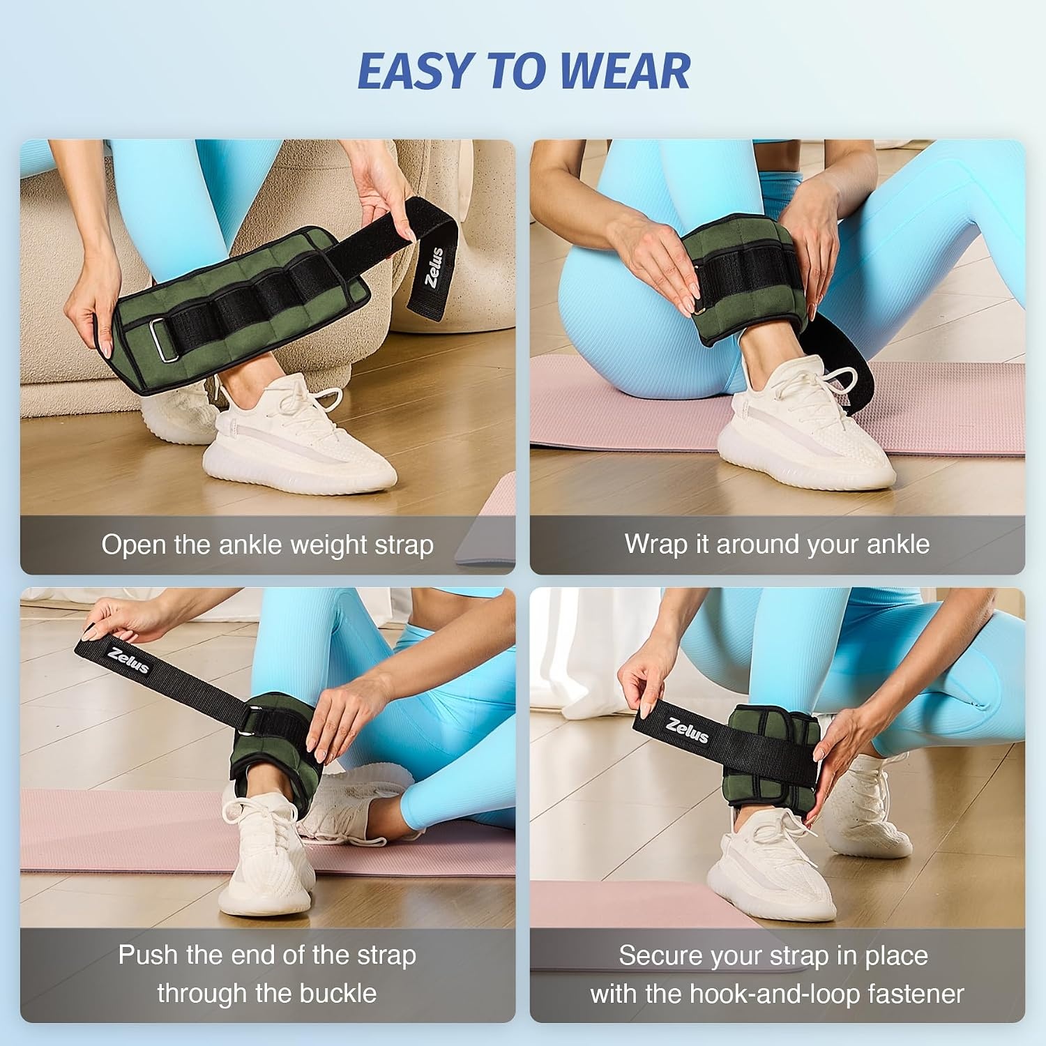 image:imageZELUS 1 Pair Adjustable Ankle Weights 2 4 6 8 10 lb Modularized Leg Weight Straps for Women Men Weighted Ankle Weight Set with Removable Sandbags 15 lb per Ankle Strap for Gym Yoga Jogging WalkingGreen