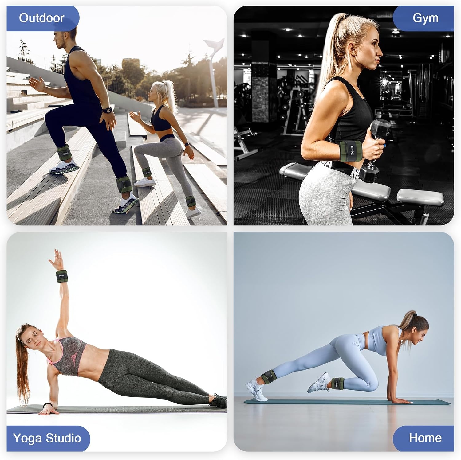 image:imageZELUS 1 Pair Adjustable Ankle Weights 2 4 6 8 10 lb Modularized Leg Weight Straps for Women Men Weighted Ankle Weight Set with Removable Sandbags 15 lb per Ankle Strap for Gym Yoga Jogging WalkingGreen