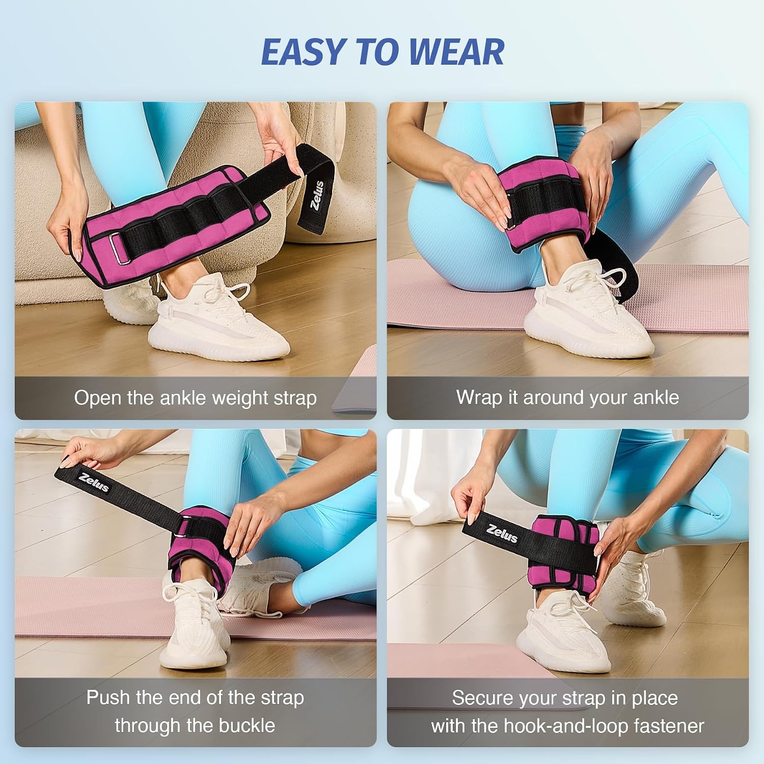 image:imageZELUS 1 Pair Adjustable Ankle Weights 2 4 6 8 10 lb Modularized Leg Weight Straps for Women Men Weighted Ankle Weight Set with Removable Sandbags 15 lb per Ankle Strap for Gym Yoga Jogging WalkingPink