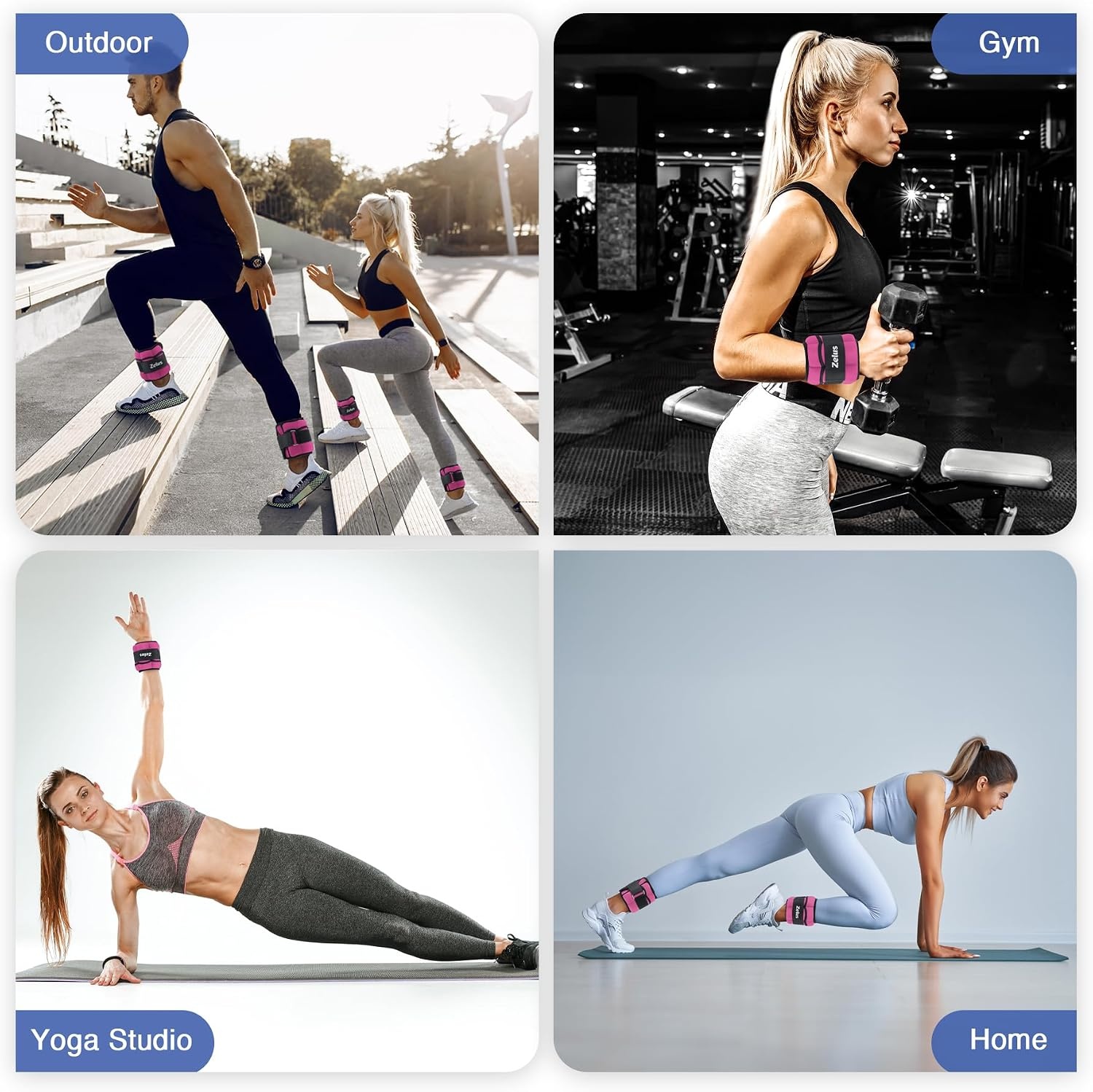 image:imageZELUS 1 Pair Adjustable Ankle Weights 2 4 6 8 10 lb Modularized Leg Weight Straps for Women Men Weighted Ankle Weight Set with Removable Sandbags 15 lb per Ankle Strap for Gym Yoga Jogging WalkingPink