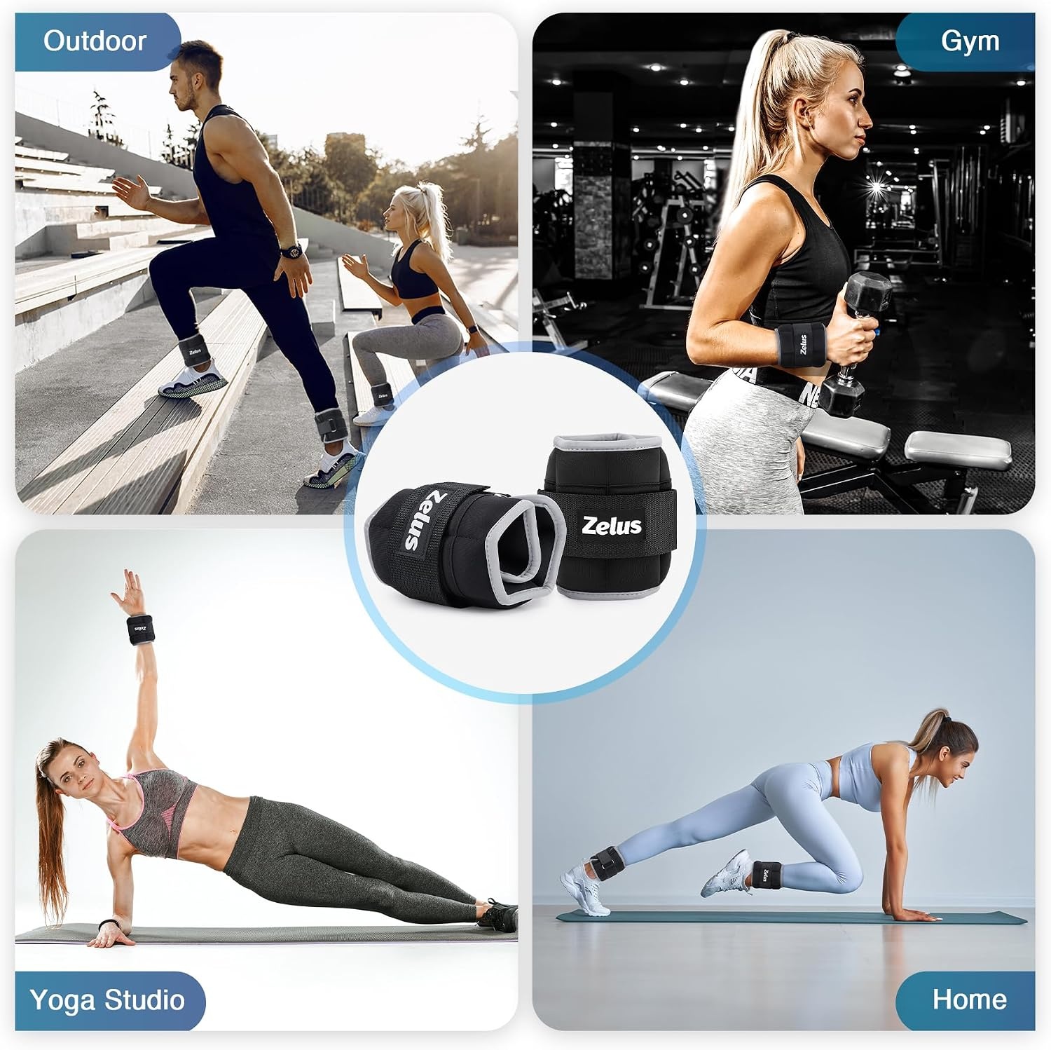image:imageZELUS 1 Pair Adjustable Ankle Weights 2 4 6 8 10 lb Modularized Leg Weight Straps for Women Men Weighted Ankle Weight Set with Removable Sandbags 15 lb per Ankle Strap for Gym Yoga Jogging WalkingBKReflective strips