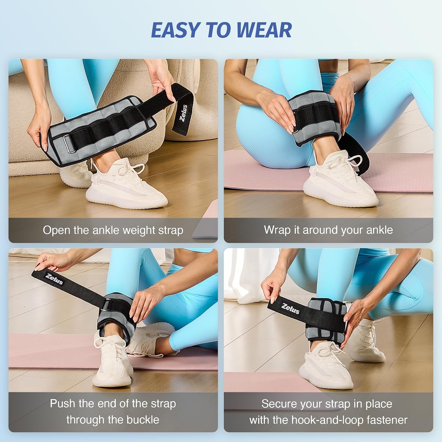 image:imageZELUS 1 Pair Adjustable Ankle Weights 2 4 6 8 10 lb Modularized Leg Weight Straps for Women Men Weighted Ankle Weight Set with Removable Sandbags 15 lb per Ankle Strap for Gym Yoga Jogging WalkingGrey