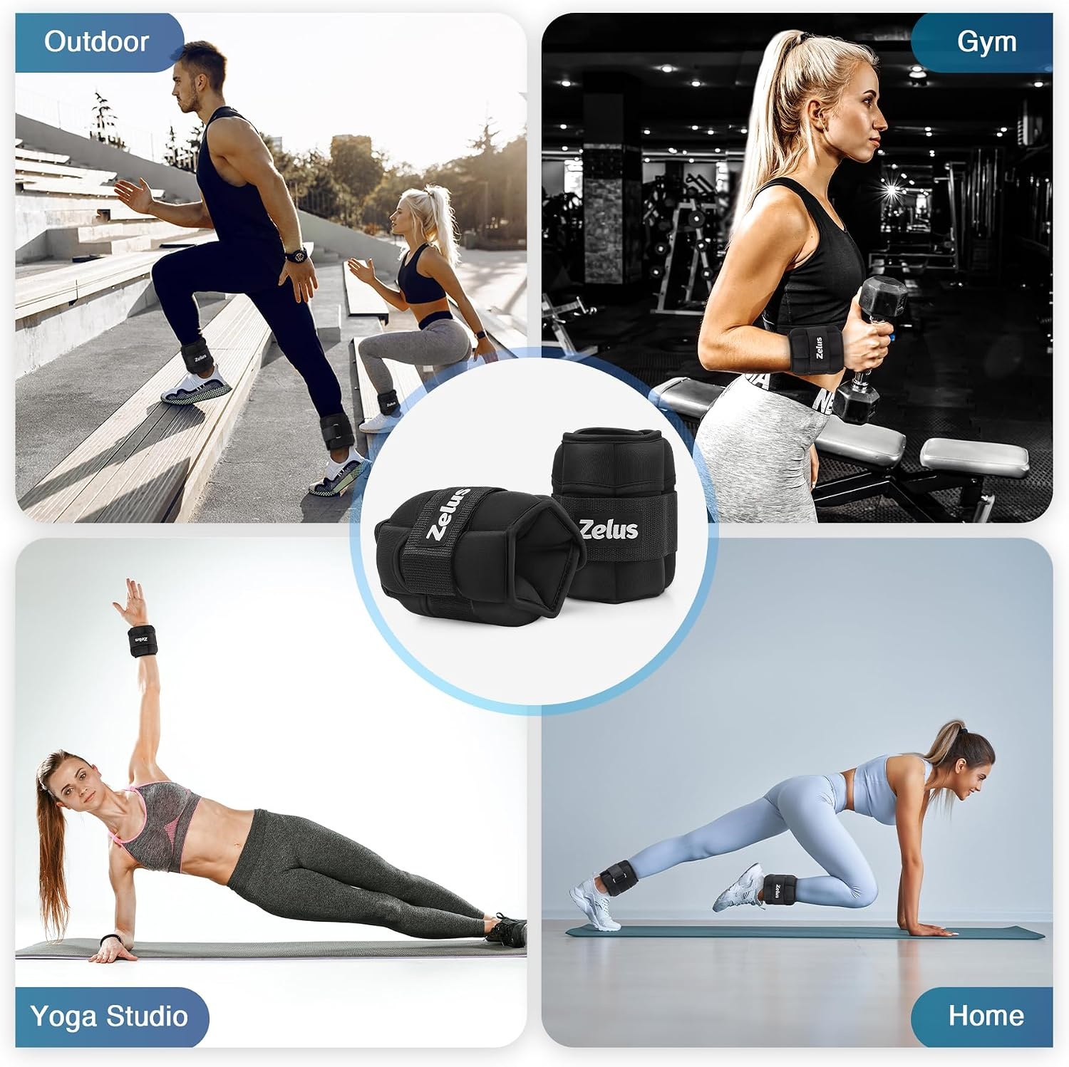 image:imageZELUS 1 Pair Adjustable Ankle Weights 2 4 6 8 10 lb Modularized Leg Weight Straps for Women Men Weighted Ankle Weight Set with Removable Sandbags 15 lb per Ankle Strap for Gym Yoga Jogging WalkingBlack