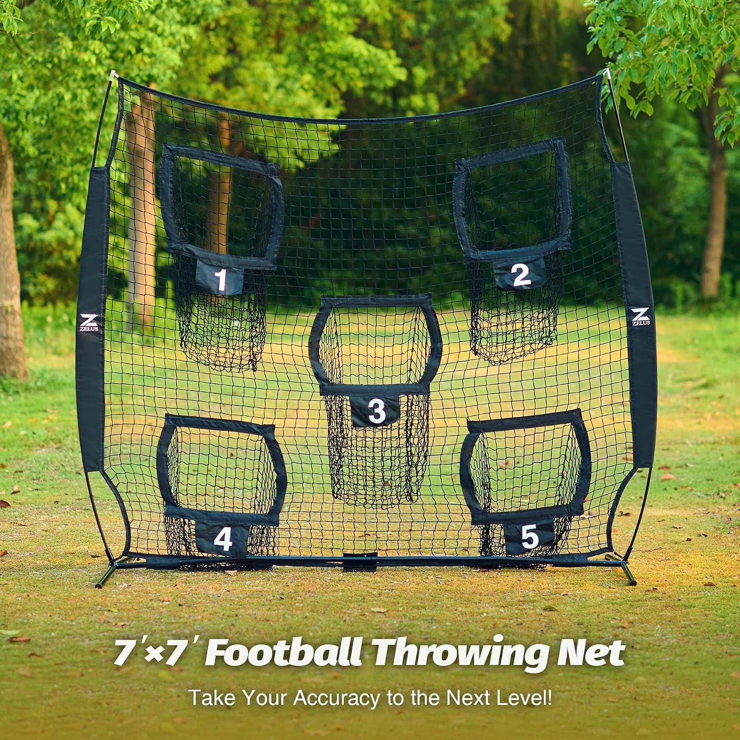 image:imageZELUS 7 x 7ft Football Trainer Throwing Net Training Target Practice with 5 Targets Great for Quarterback Includes Carry BagBlack