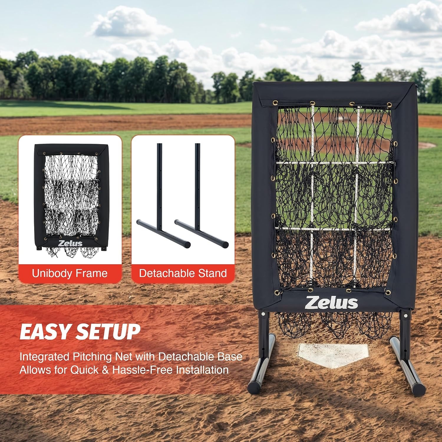 image:imageZELUS 9Hole Pitching Net HeavyDuty Baseball Net with Authentic Strike Zone amp Detachable Stand Height Adjustable Baseball Training Net for Batting Pitching Hitting Softball Aid Equipment 353lb